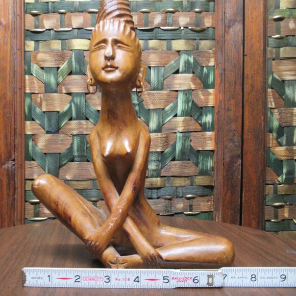 Wooden Statue Meditating Woman - Picture 8 of 9